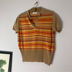 Andy & Debb orange at and tan striped crop top